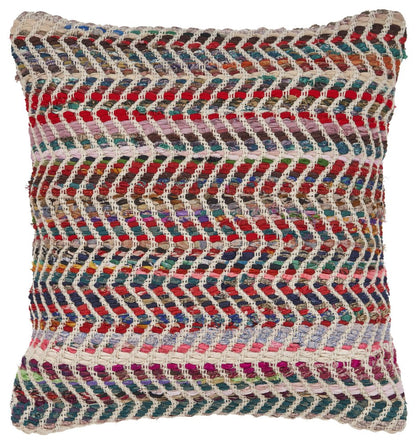 18" Pink White And Red Geometric Polyester Blend Throw Pillow Cover