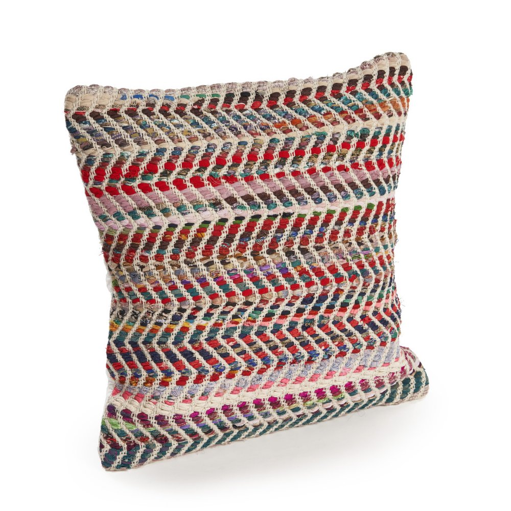 18" Pink White And Red Geometric Polyester Blend Throw Pillow Cover