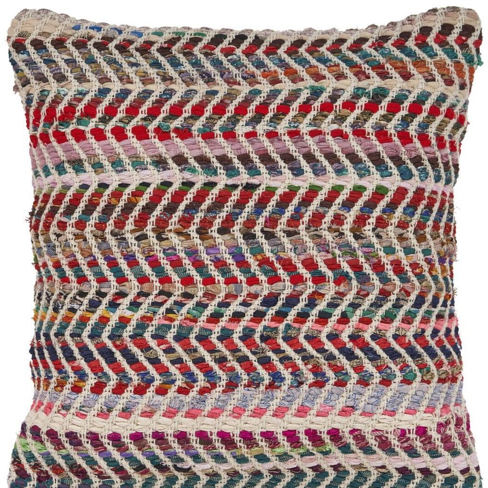 18" Pink White And Red Geometric Polyester Blend Throw Pillow Cover