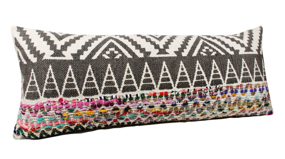 14" X 36" Gray Brown And White Lumbar Chevron Cotton Blend Throw Pillow Cover