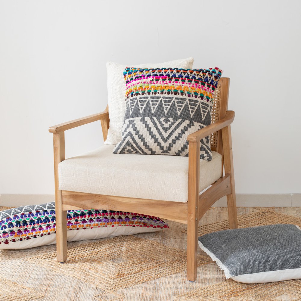 18" Gray Brown And White Chevron Cotton Blend Throw Pillow Cover