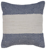 18" White And Blue Diamond Cotton Blend Throw Pillow Cover