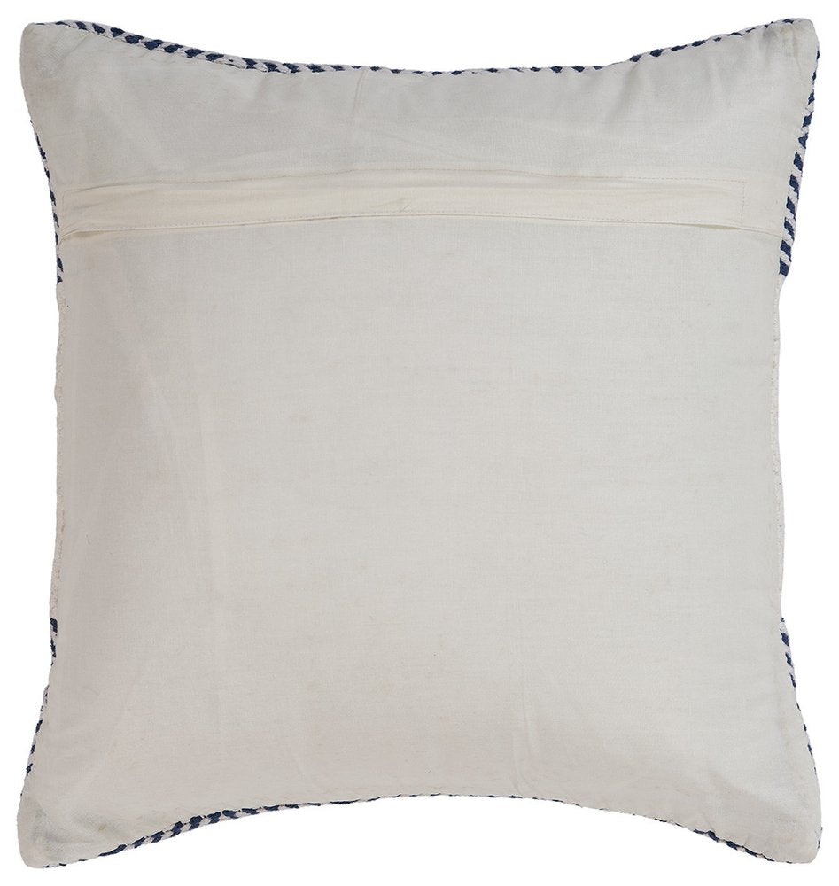 18" White And Blue Diamond Cotton Blend Throw Pillow Cover