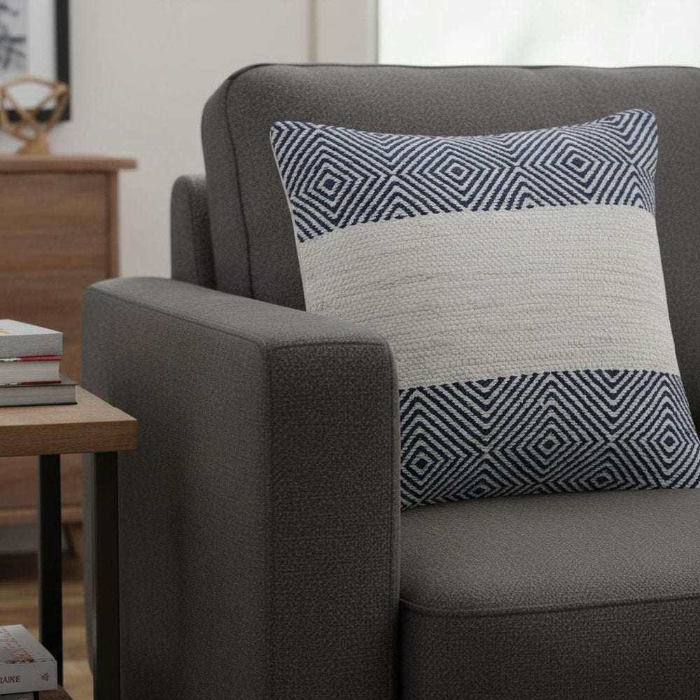 18" White And Blue Diamond Cotton Blend Throw Pillow Cover