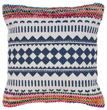 18" Blue White And Pink Geometric Cotton Blend Throw Pillow Cover
