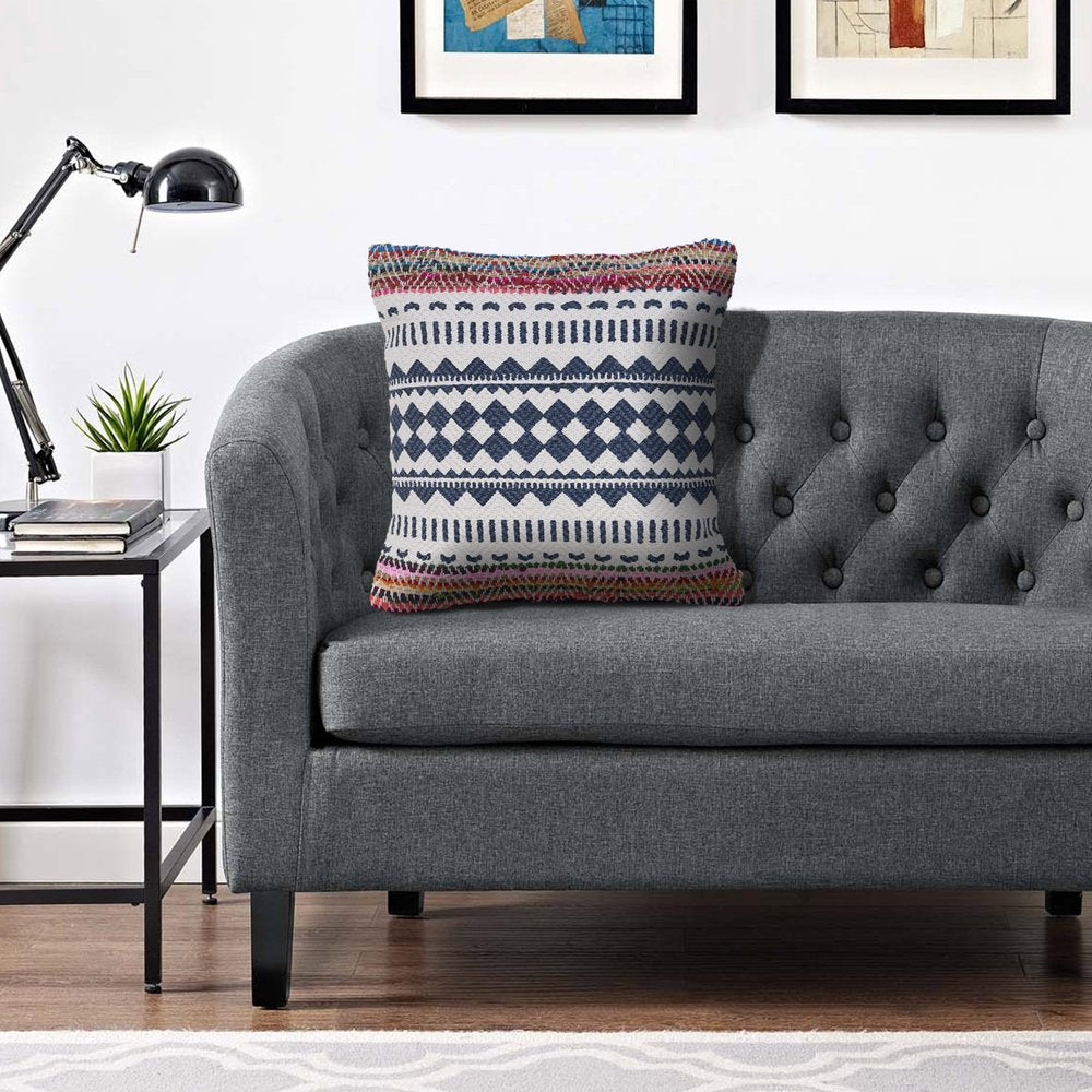 18" Blue White And Pink Geometric Cotton Blend Throw Pillow Cover