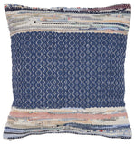 18" Blue Pink And White Geometric Cotton Blend Throw Pillow Cover