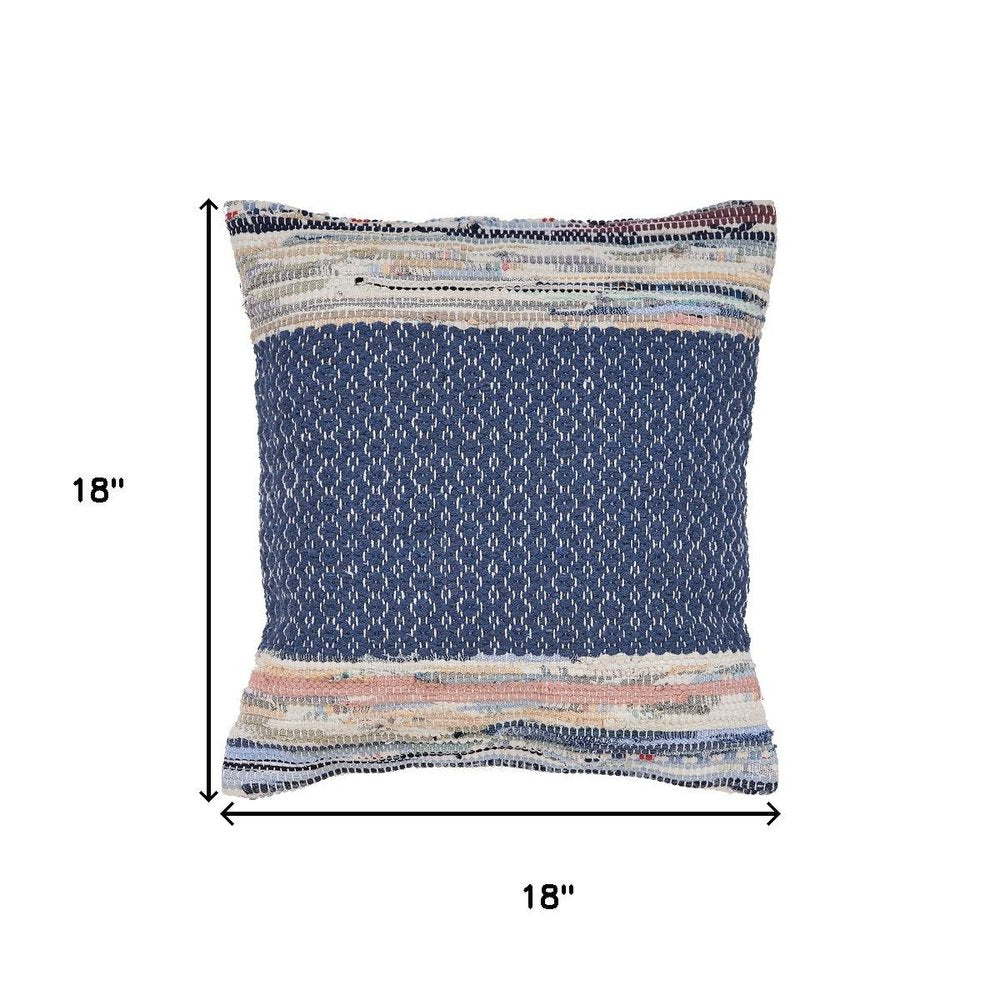 18" Blue White And Pink Diamond Cotton Blend Throw Pillow Cover