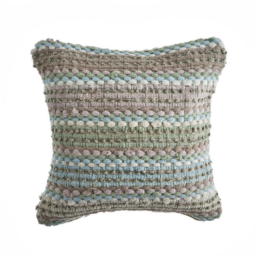 18" Green And Blue Beach Striped Cotton Blend Throw Pillow Cover