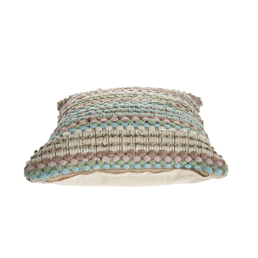 18" Green And Blue Beach Striped Cotton Blend Throw Pillow Cover