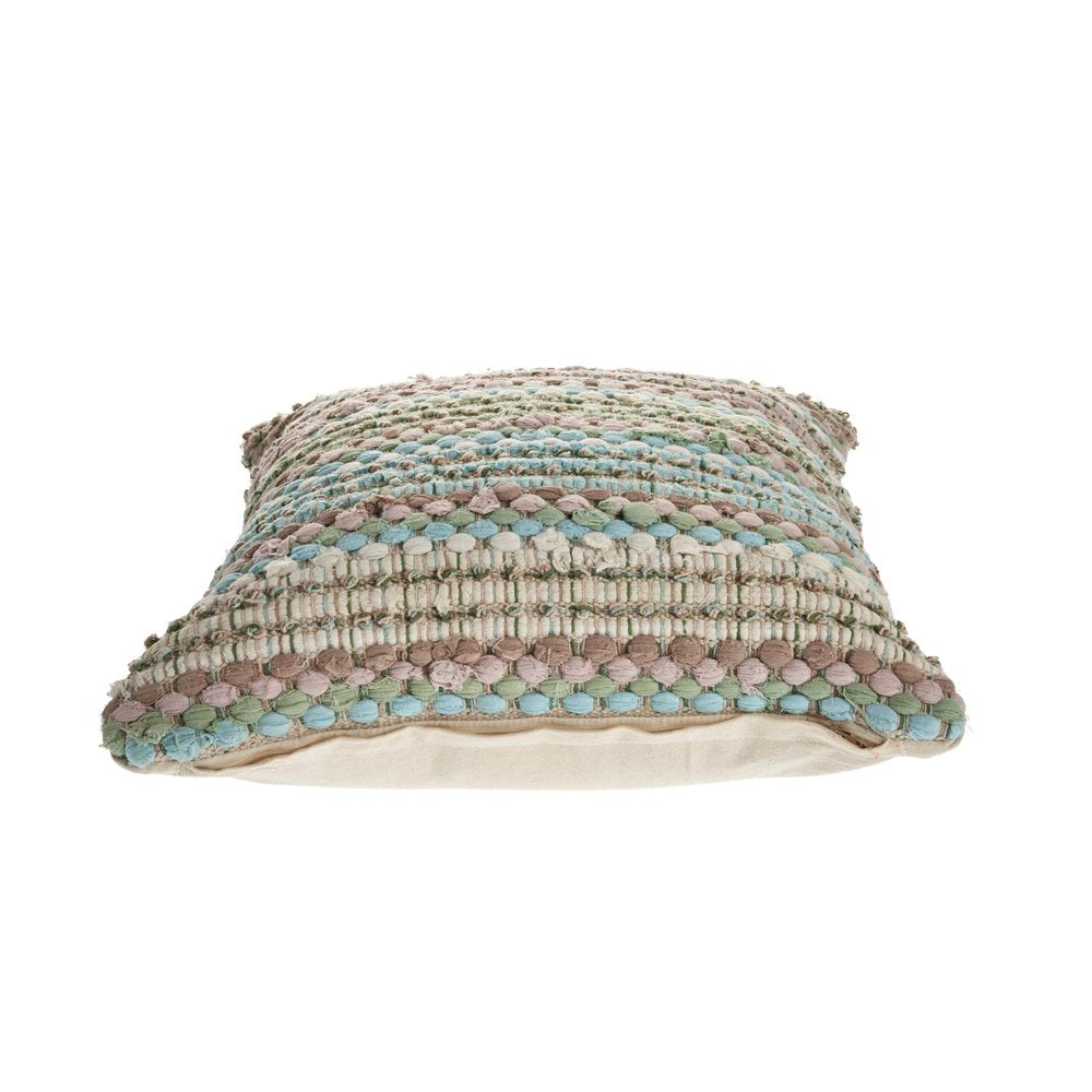 18" Green And Blue Beach Striped Cotton Blend Throw Pillow Cover