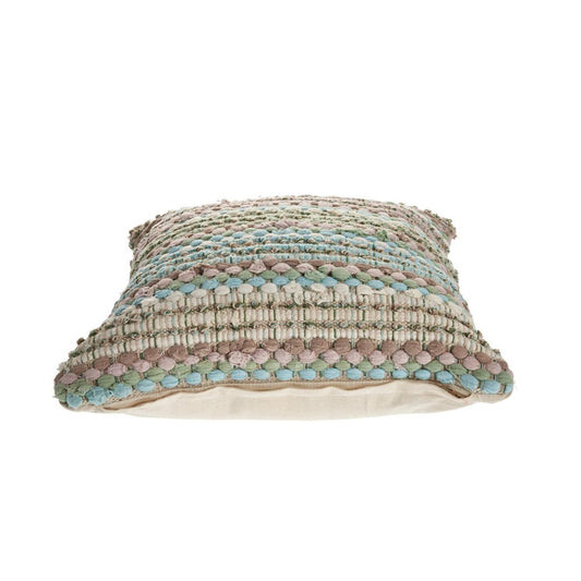 18" Green And Blue Beach Striped Cotton Blend Throw Pillow Cover