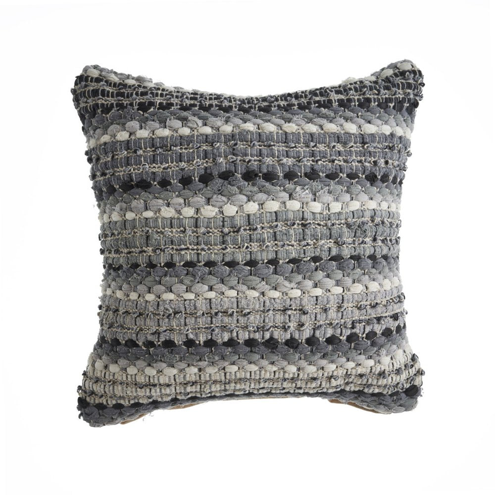 18" Black And Gray Beach Striped Cotton Blend Throw Pillow Cover