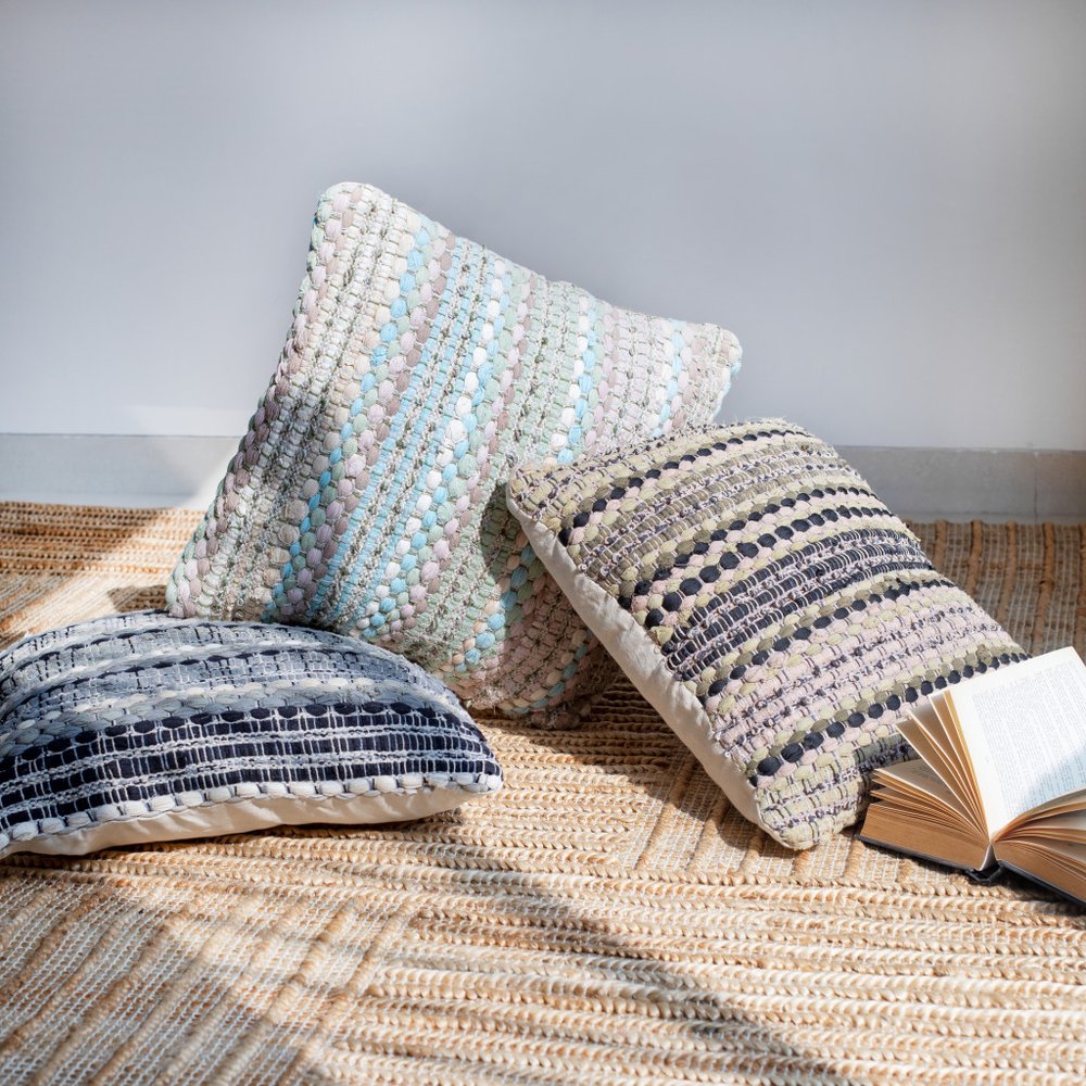 18" Black And Gray Beach Striped Cotton Blend Throw Pillow Cover