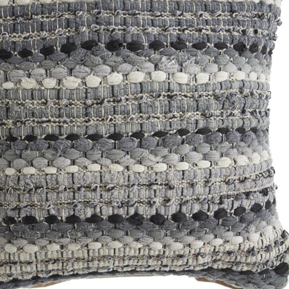 18" Black And Gray Beach Striped Cotton Blend Throw Pillow Cover