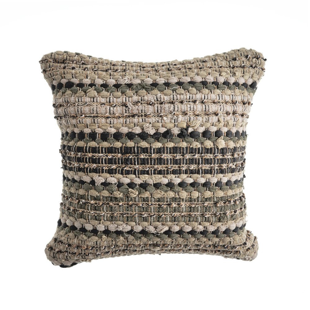 18" Beige And Brown Beach Striped Cotton Blend Throw Pillow Cover
