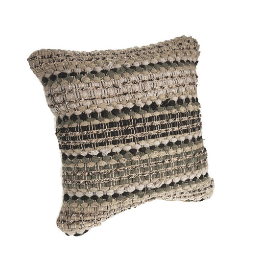18" Beige And Brown Beach Striped Cotton Blend Throw Pillow Cover