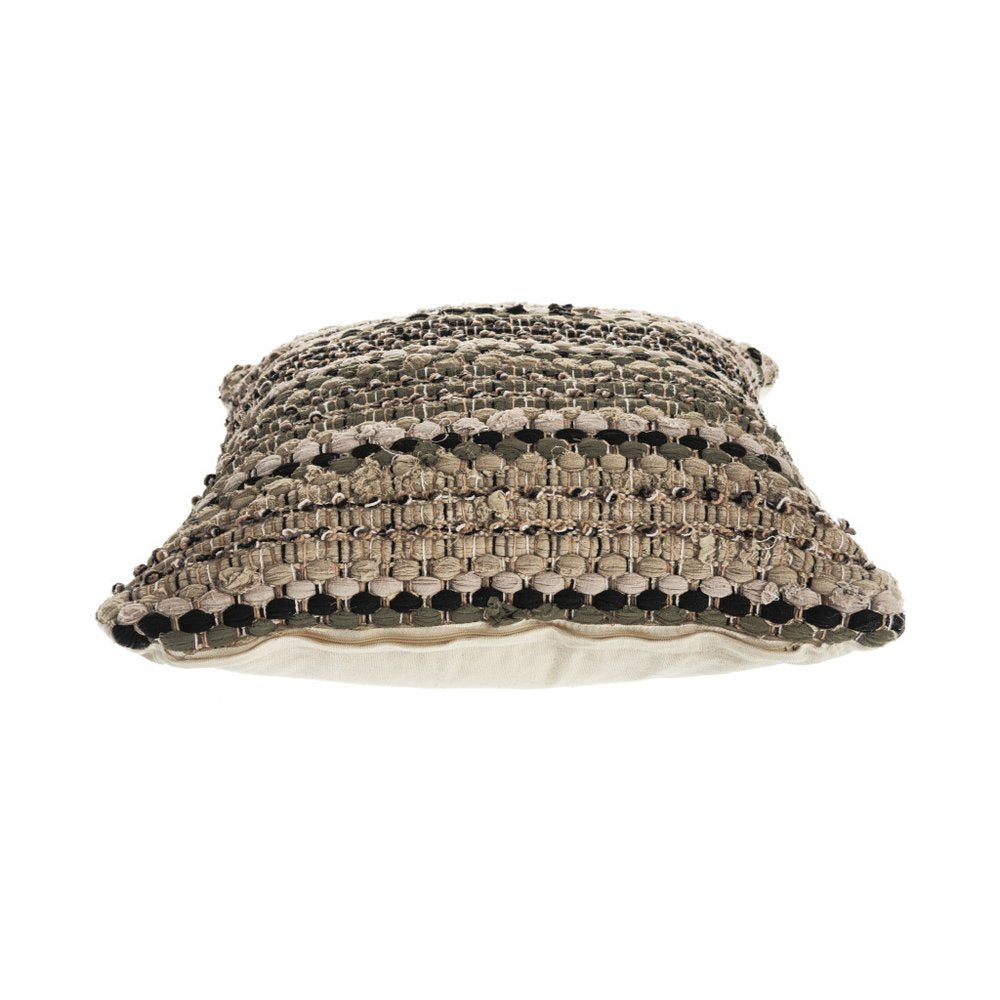 18" Beige And Brown Beach Striped Cotton Blend Throw Pillow Cover