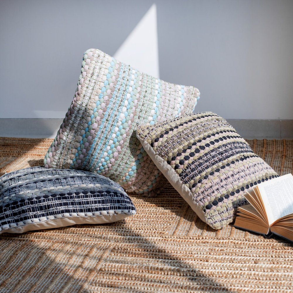 18" Beige And Brown Beach Striped Cotton Blend Throw Pillow Cover