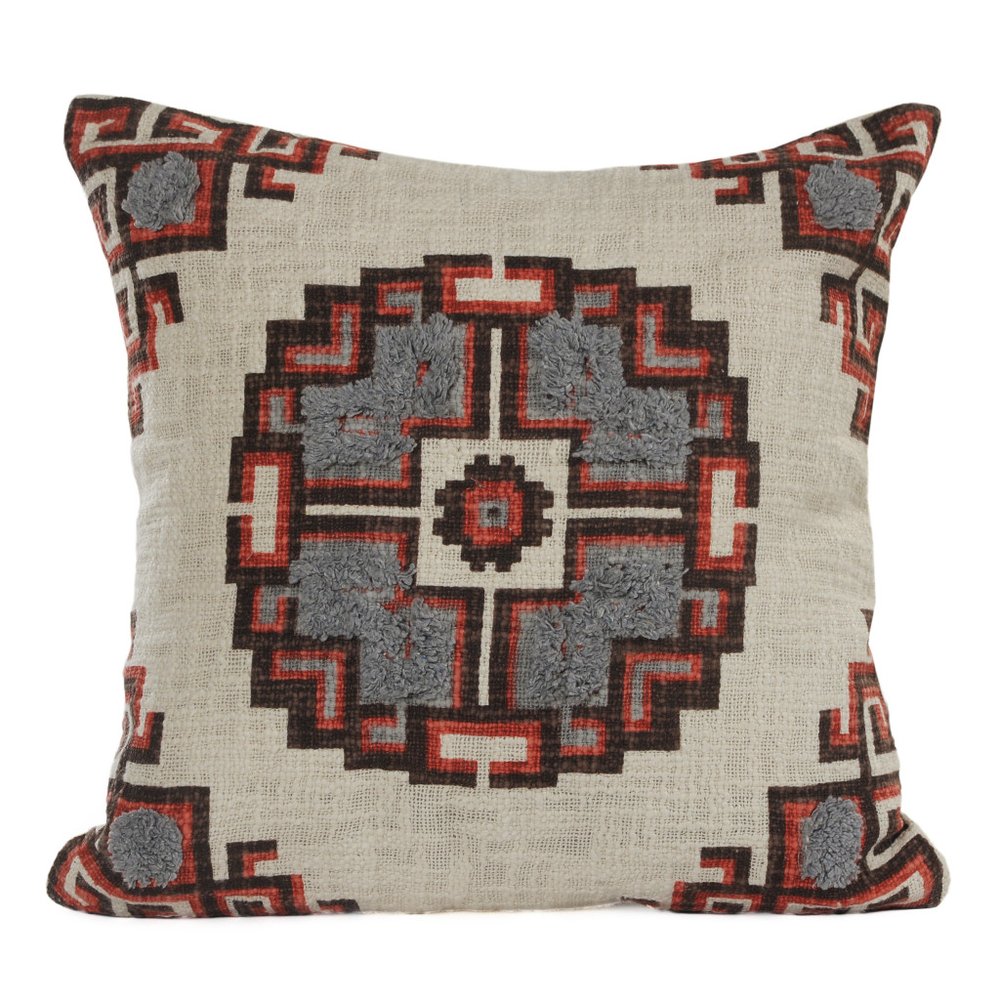 18" Red And Gray Geometric Cotton Throw Pillow Cover