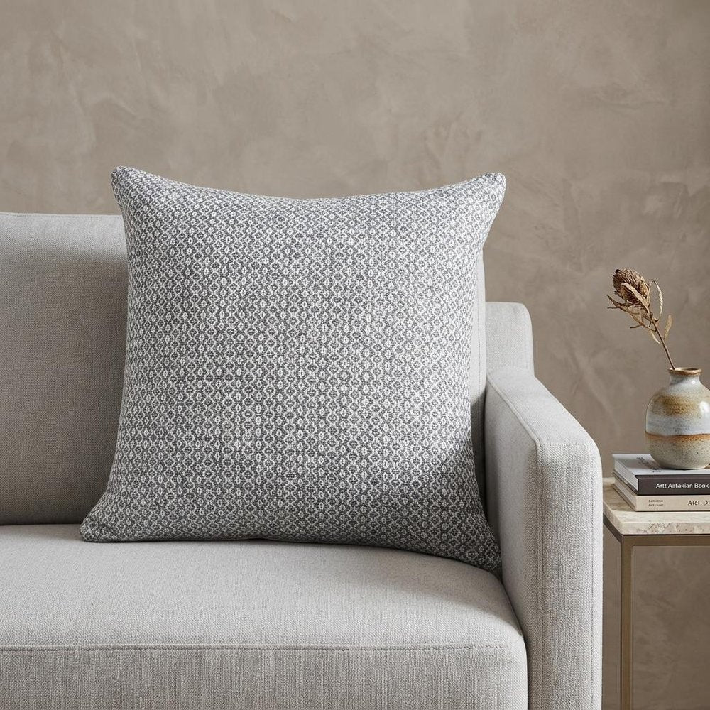 18" Gray And White Geometric Cotton Throw Pillow Cover