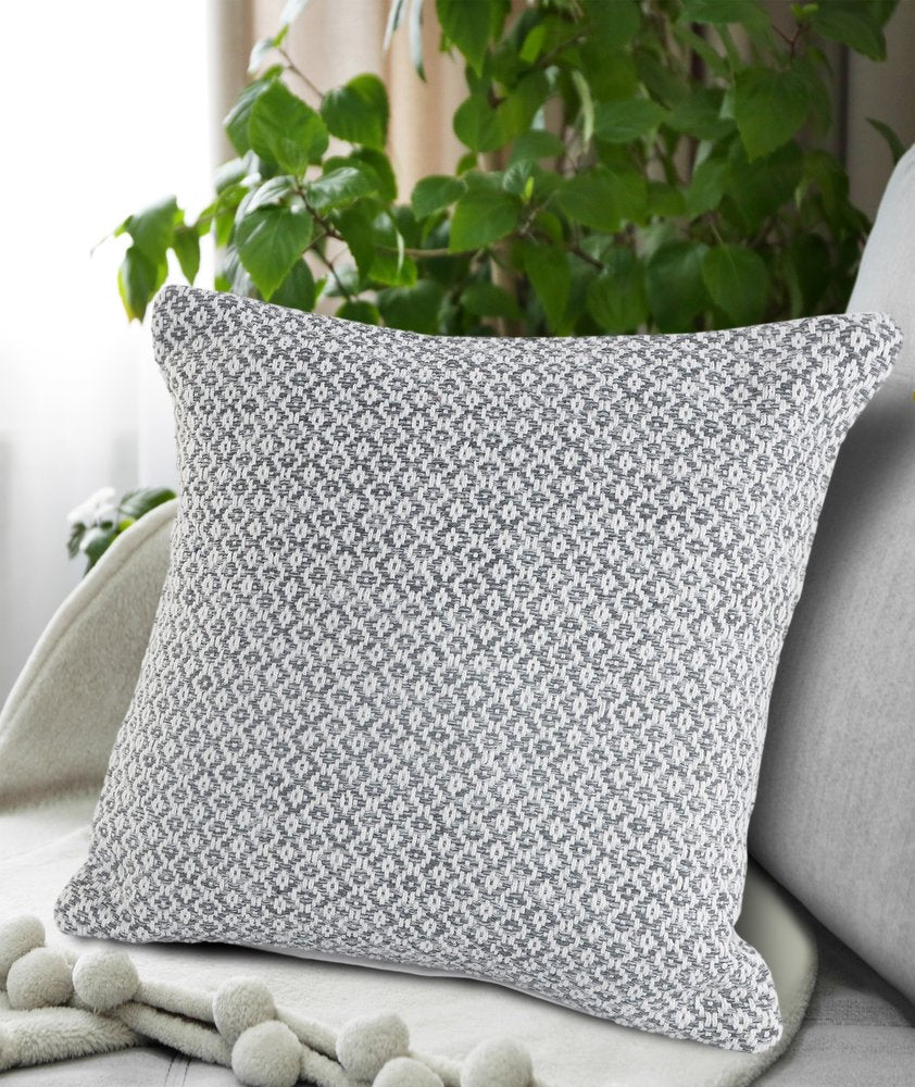 18" Gray And White Geometric Cotton Throw Pillow Cover