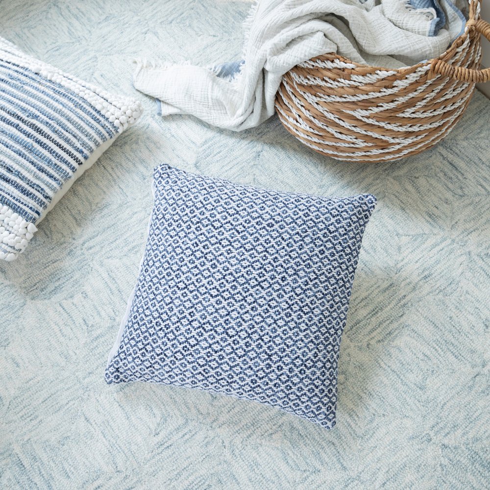 18" Blue And White Geometric Cotton Throw Pillow Cover
