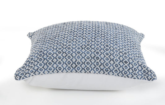 18" Blue And White Geometric Cotton Throw Pillow Cover