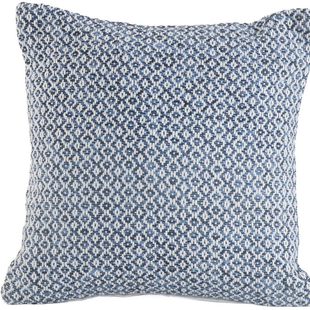 18" Blue And White Geometric Cotton Throw Pillow Cover