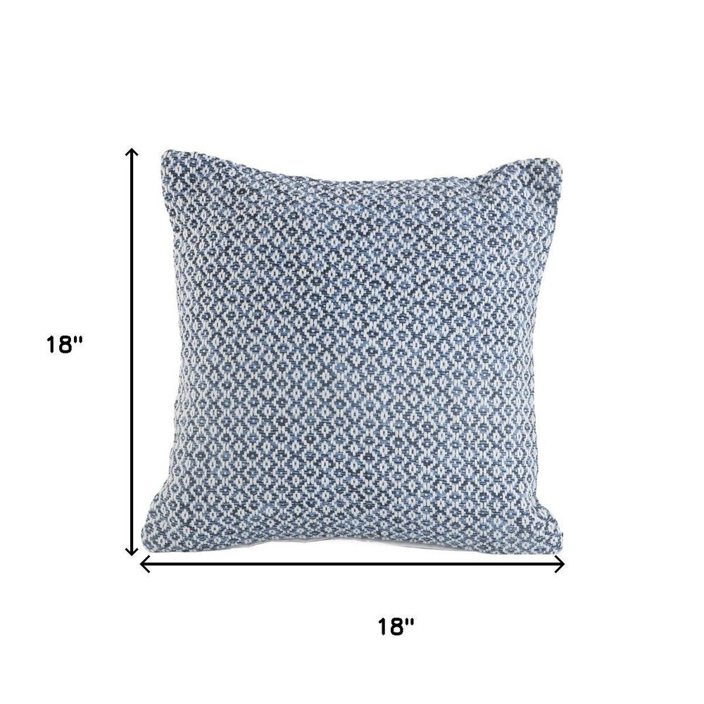 18" Blue And White Geometric Cotton Throw Pillow Cover