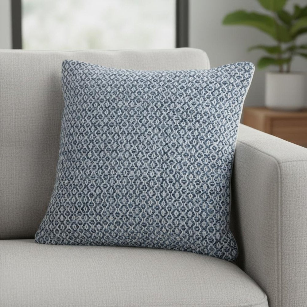 18" Blue And White Geometric Cotton Throw Pillow Cover