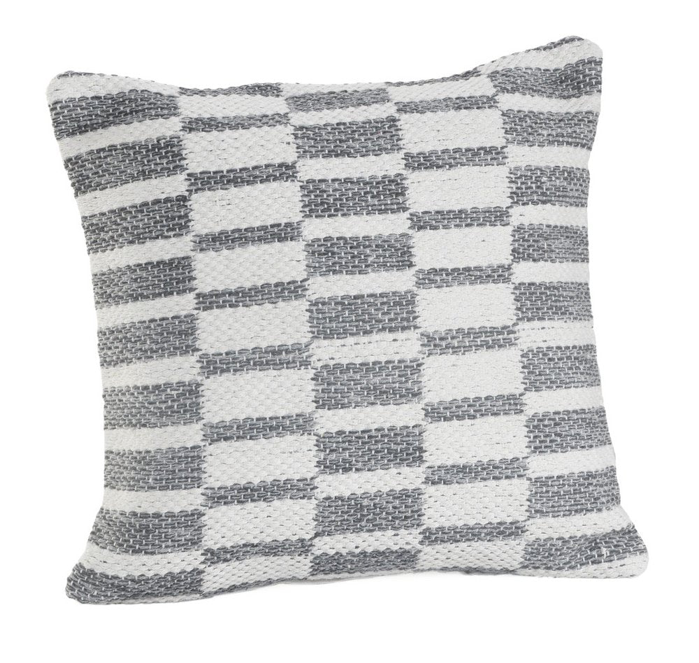 18" Gray And White Geometric Cotton Throw Pillow Cover