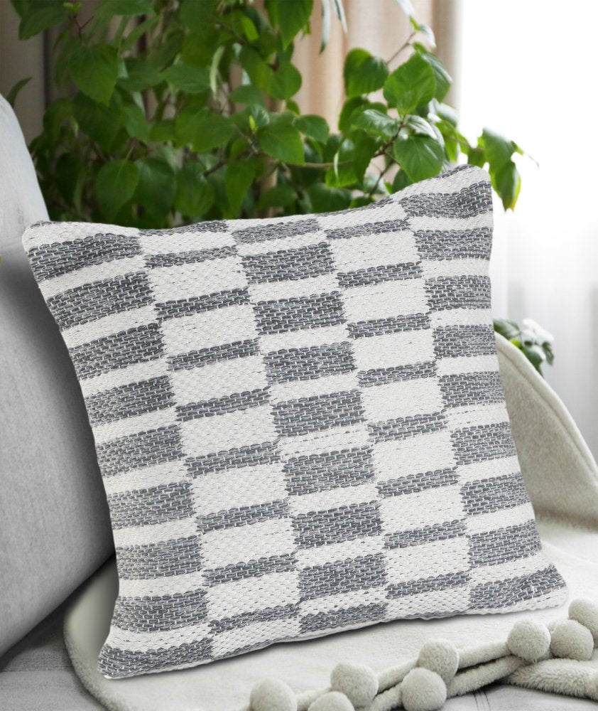 18" Gray And White Geometric Cotton Throw Pillow Cover