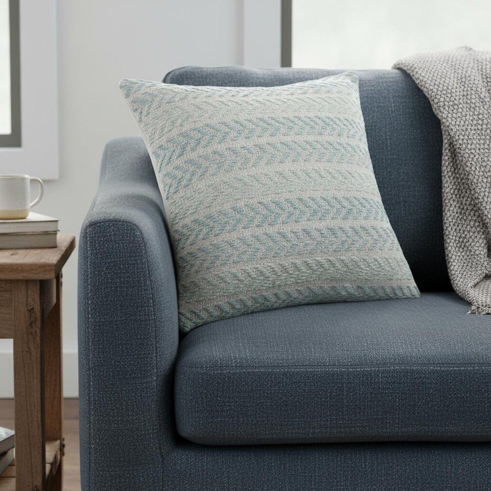 18" Blue And White Beach Chevron Cotton Throw Pillow Cover