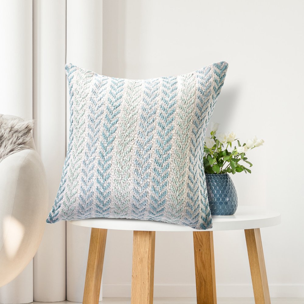 18" Blue And White Beach Chevron Cotton Throw Pillow Cover