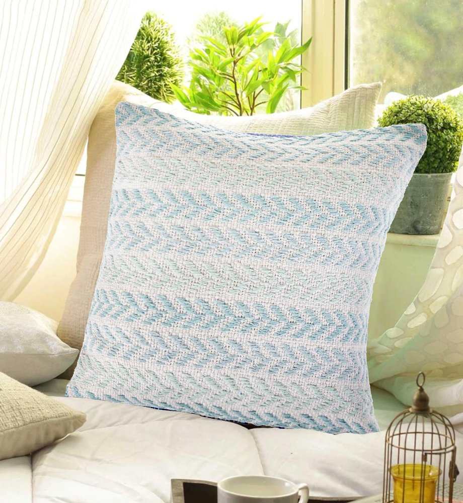 18" Blue And White Beach Chevron Cotton Throw Pillow Cover