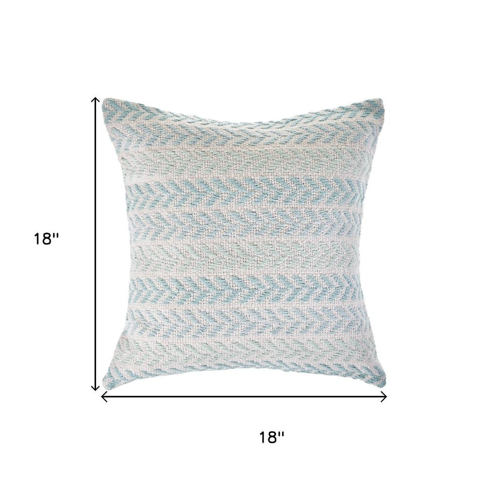 18" Blue And White Beach Chevron Cotton Throw Pillow Cover