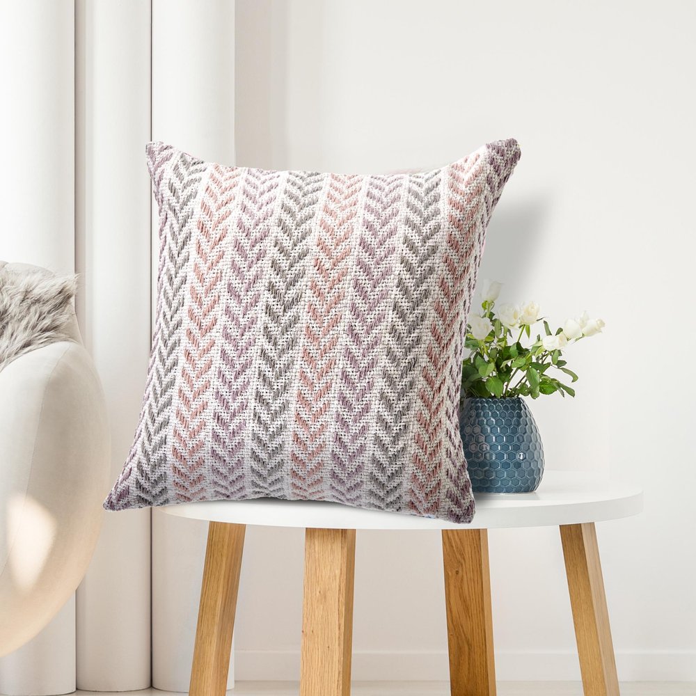 18" Purple And Pink Beach Chevron Cotton Throw Pillow Cover