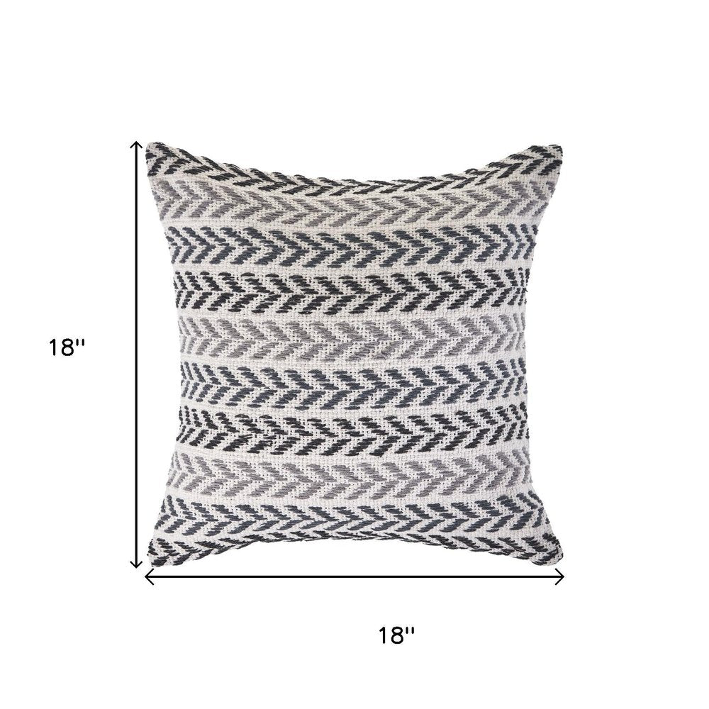 18" Black And Gray Beach Chevron Cotton Throw Pillow Cover