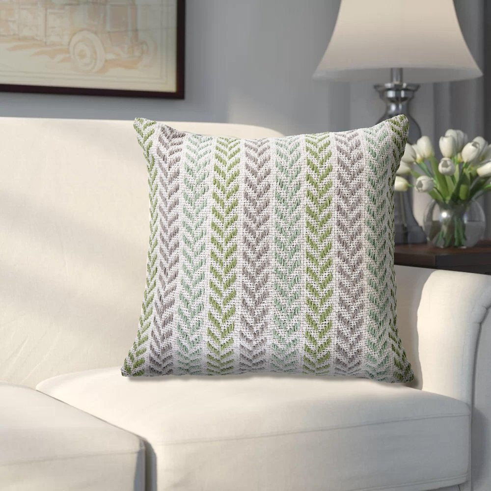 18" Green And Blue Beach Chevron Cotton Throw Pillow Cover