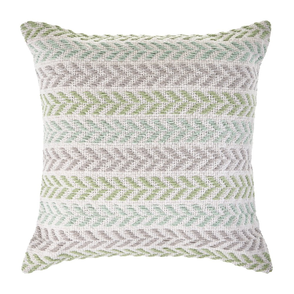 18" Green And Blue Beach Chevron Cotton Throw Pillow Cover