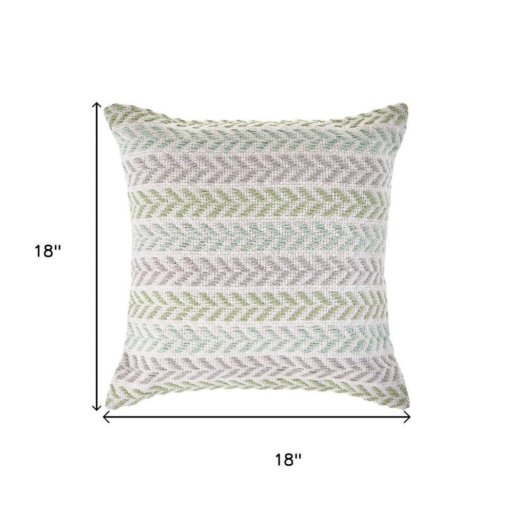 18" Green And Blue Beach Chevron Cotton Throw Pillow Cover