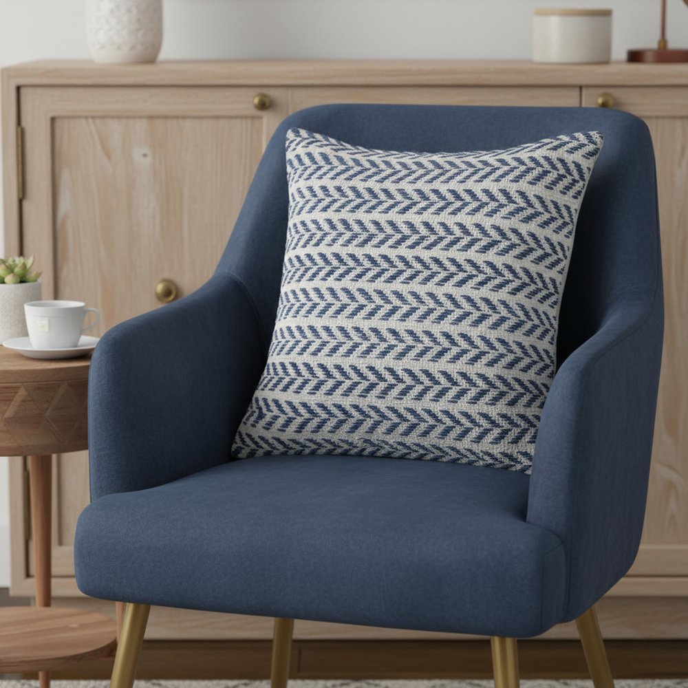 18" Blue And White Beach Chevron Cotton Throw Pillow Cover