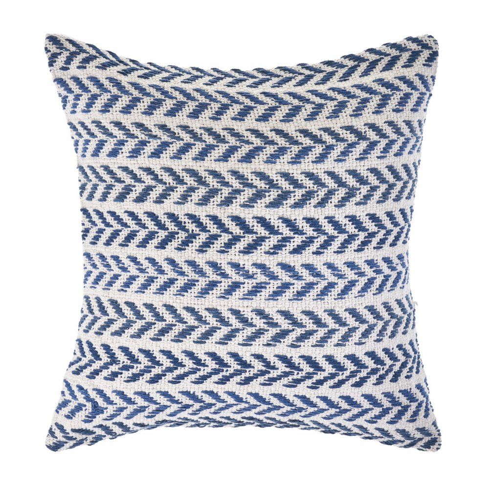 18" Blue And White Beach Chevron Cotton Throw Pillow Cover