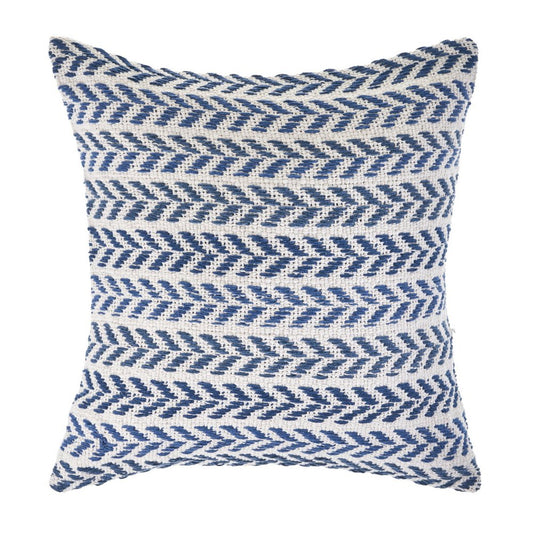 18" Blue And White Beach Chevron Cotton Throw Pillow Cover