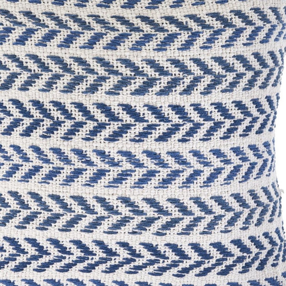 18" Blue And White Beach Chevron Cotton Throw Pillow Cover