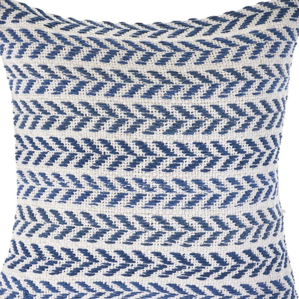 18" Blue And White Beach Chevron Cotton Throw Pillow Cover