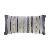 14" X 28" Blue And White Lumbar Striped Cotton Blend Throw Pillow Cover with Texture