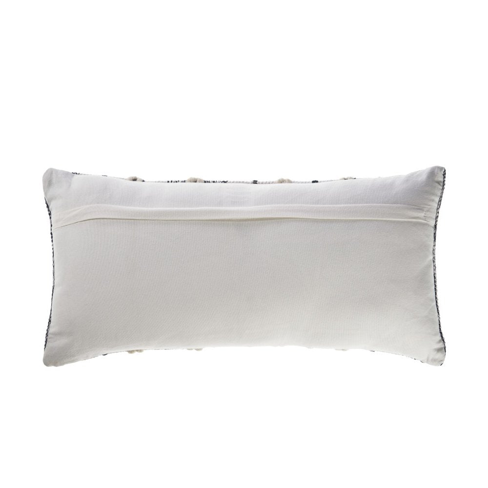 14" X 28" Blue And White Lumbar Striped Cotton Blend Throw Pillow Cover with Texture