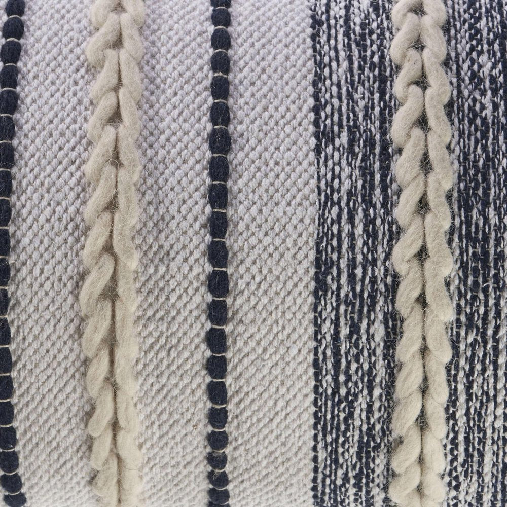 14" X 28" Blue And White Lumbar Striped Cotton Blend Throw Pillow Cover with Texture
